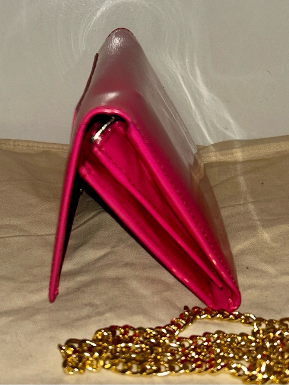 See By Chloé Patent Leather Wallet in Hot Pink with Aftermarket Gold Chain. - Picture 5 of 8